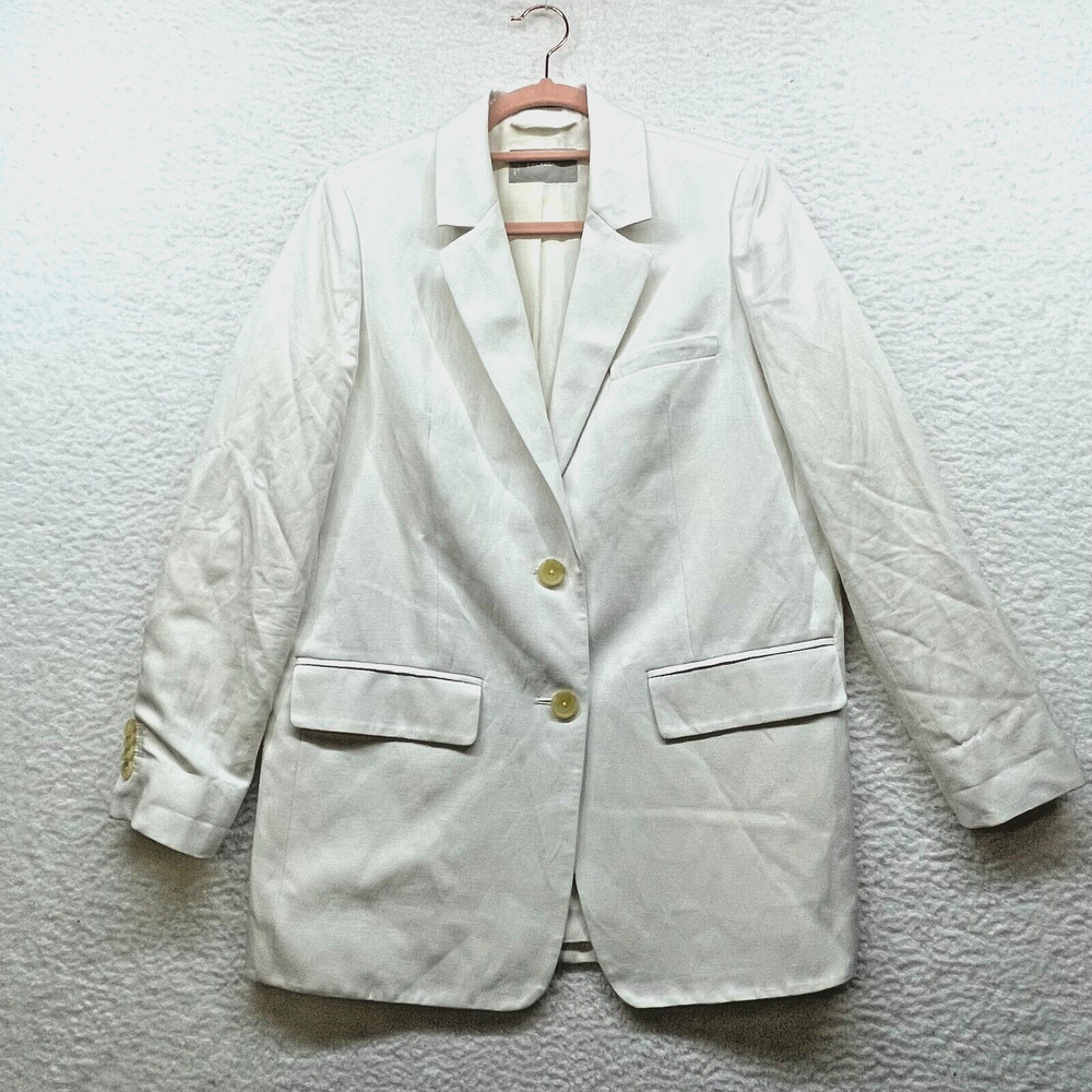 Everlane Jacket Womens 0 White Blazer Linen Blend Lined Oversized Pockets Button